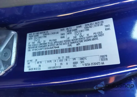 2016 Ford Escape S from USA, damaged, VIN 1FMCU0F72GUA57644